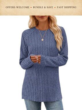 Women's Long Sleeve Tunic Pullover Sweater Loose Fit Crew Neck Lightweight